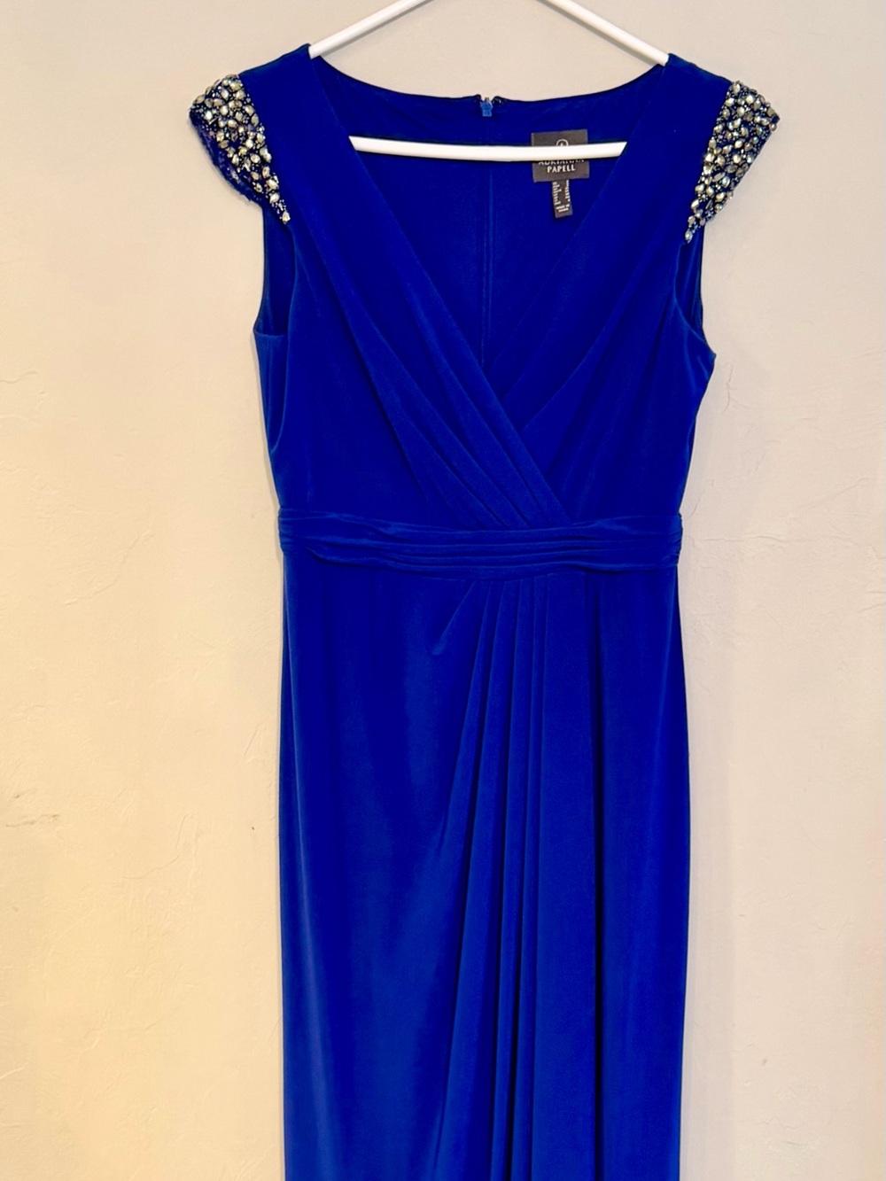 Adrianna Papell Cobalt Blue Sleeveless Draped Formal Dress